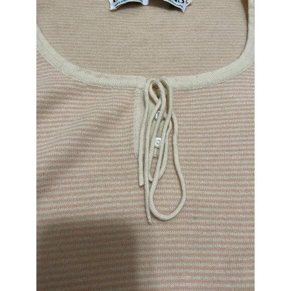 Vintage Gloria Sachs Women's M 100% Cashmere Peach Stripped Milkmaid 3/4 Sweater - Picture 3 of 5